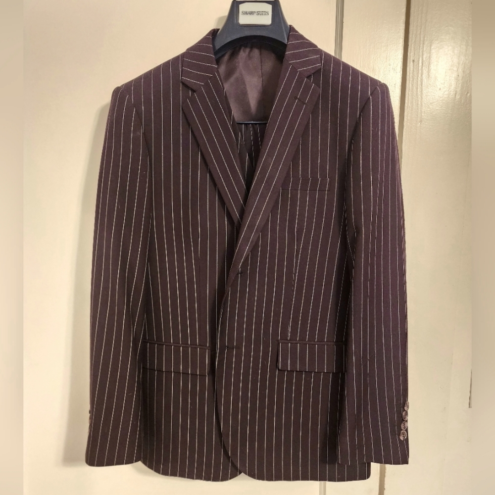 Alain Dupetit 3 Piece Burgundy Pinstripe Suit 38S/32W